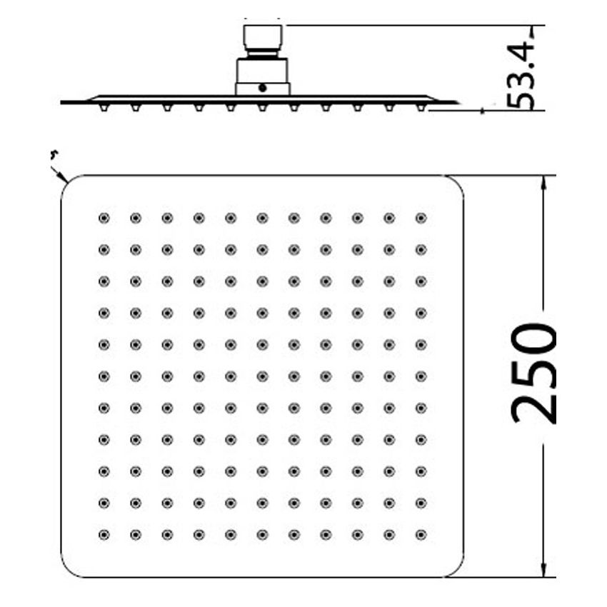 Nova Square Overhead Shower 250mm, Stainless Steel Rain Shower