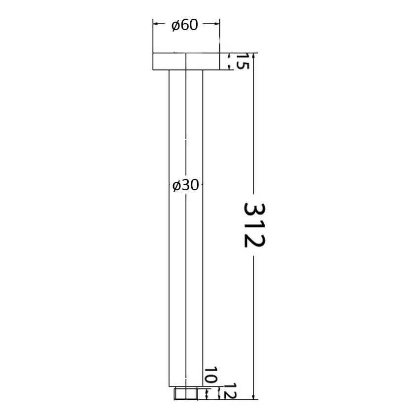 Round Vertical Shower Arm Brushed Gold 300mm
