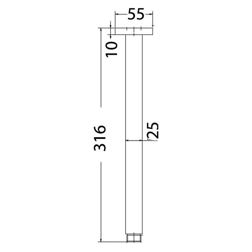 Square Vertical Shower Arm Chrome 300mm