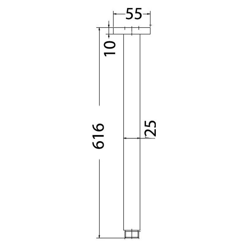 Square Vertical Shower Arm Chrome 600mm
