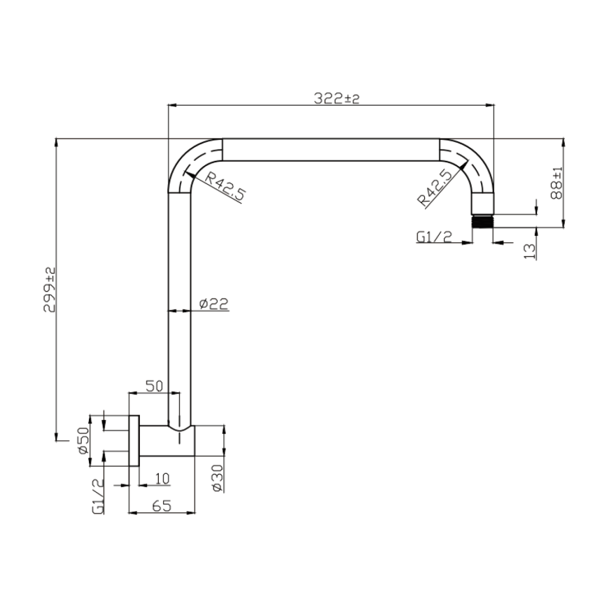 Round Rectangle Curved Shower Arm Brushed Nickel