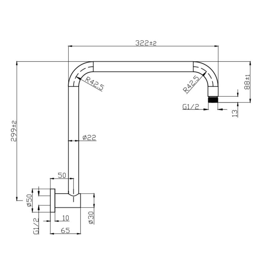 Round Rectangle Curved Shower Arm Matt Black