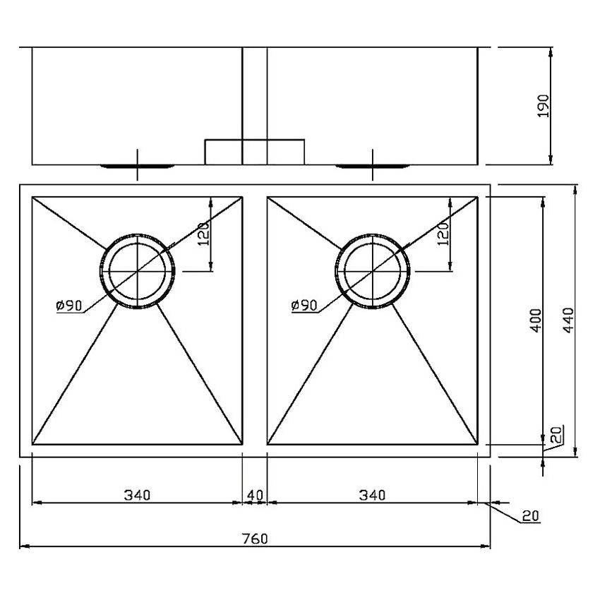 Rosa Double Bowl Above / Undermount Kitchen Sink 760 x 440mm