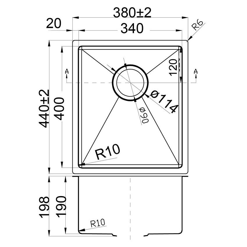 Eden Single Bowl Kitchen Sink Above / Undermount Sink 380 x 440mm