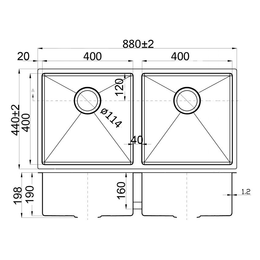 Eden Double Bowl Kitchen Sink Above / Undermount Sink 880 x 440mm
