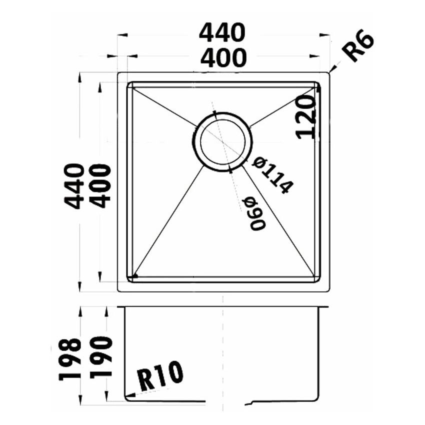 Eden Single Bowl Kitchen Sink Above / Undermount Sink 440 x 440mm
