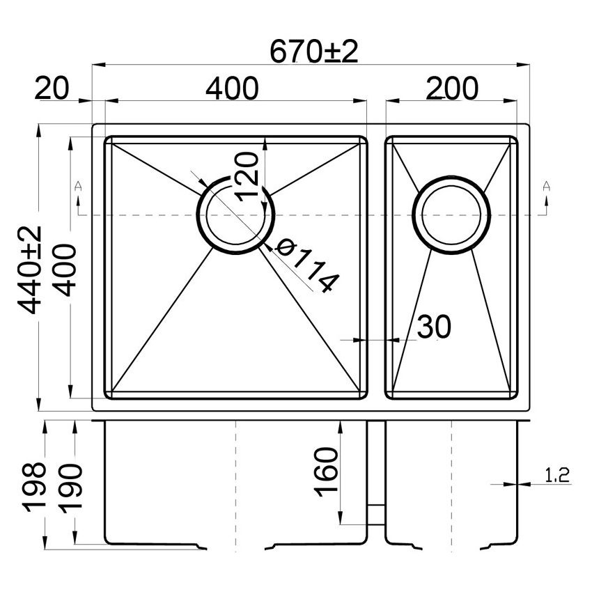 Eden Double Bowl Kitchen Sink Above / Undermount Sink 670 x 440mm