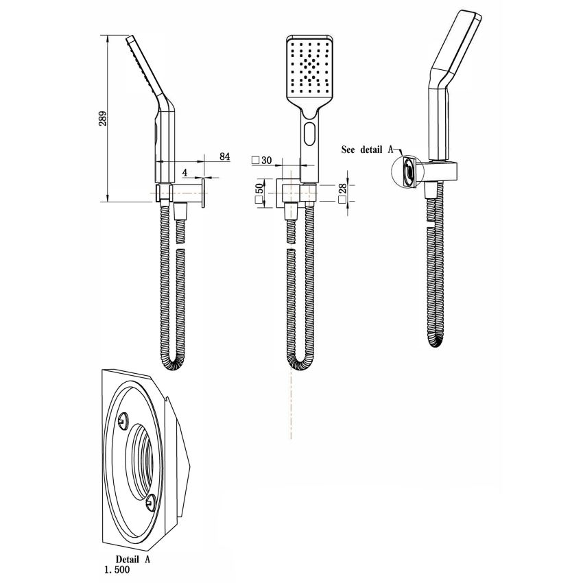 Eden Square Hand Shower On Wall Outlet Bracket Chrome