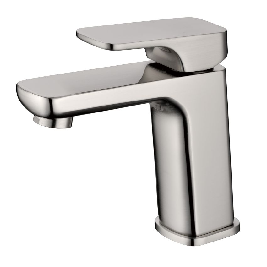 Eden Round Cornered Rectangle Handle Basin Mixer Brushed Nickel