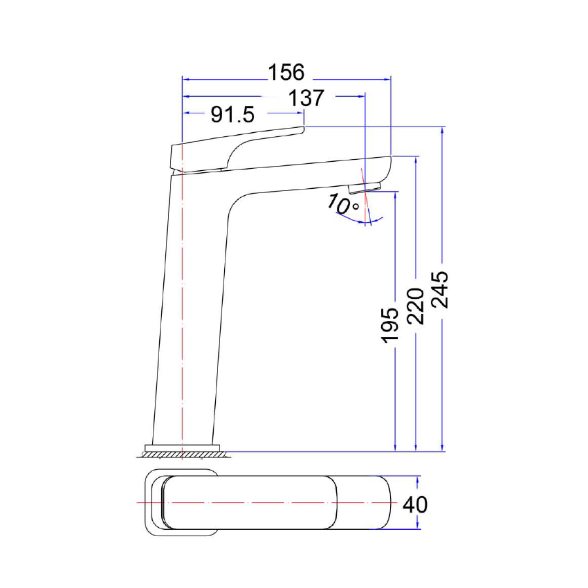 Eden Round Cornered Rectangle Handle Highrise Basin Mixer Brushed Nickel