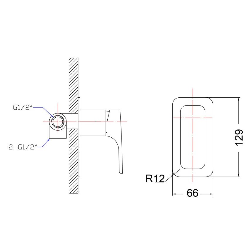 Eden Round Cornered Rectangle Handle Wall Mixer Brushed Nickel