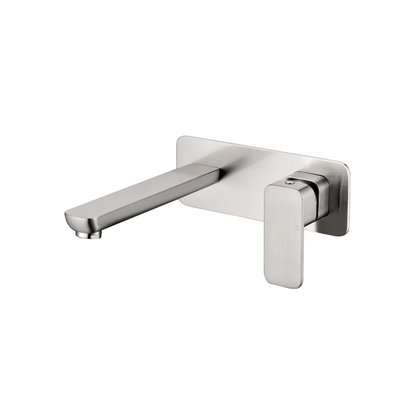 Eden Round Cornered Rectangle Handle Wall Basin Mixer Brushed Nickel