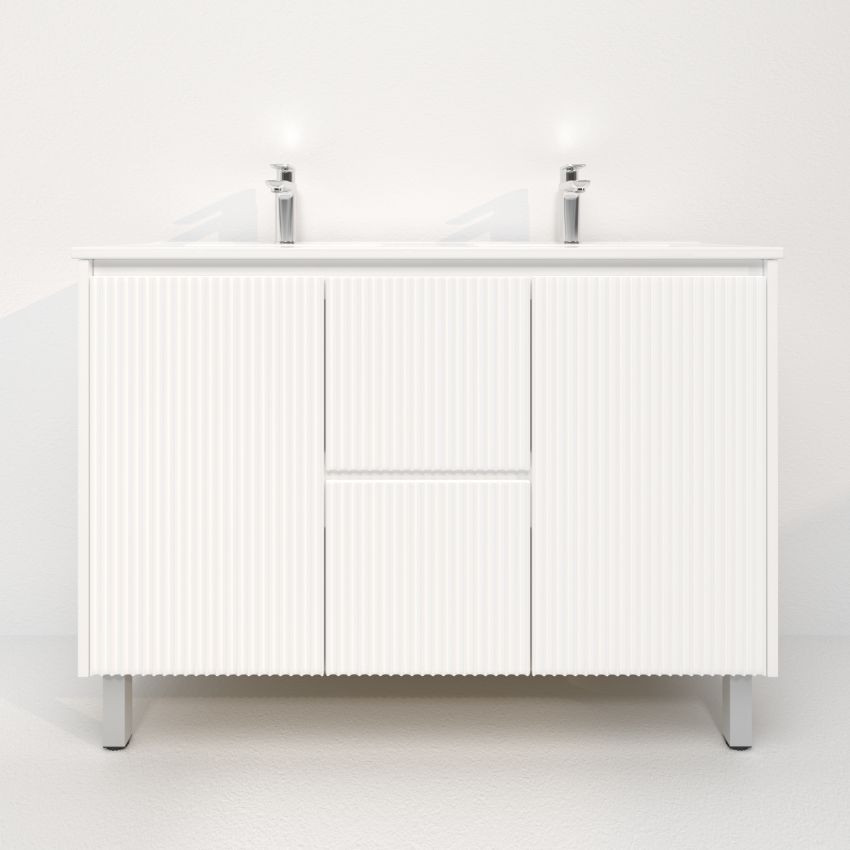 1200mm Freestanding with legs  PVC Matte White Fluted Design Bathroom Vanity Cabinet Only