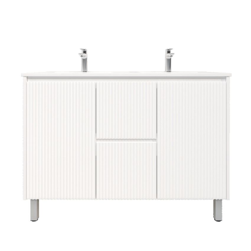 1200mm Freestanding with legs  PVC Matte White Fluted Design Bathroom Vanity Cabinet Only