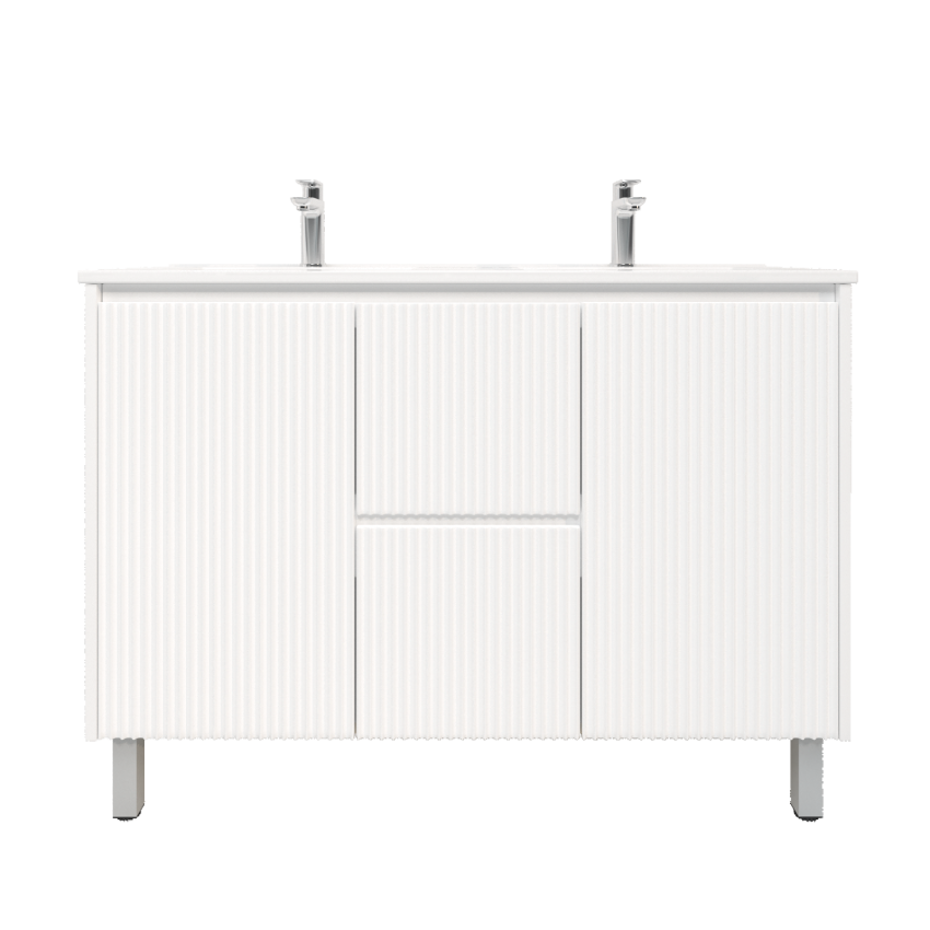1200mm Freestanding with legs  PVC Matte White Fluted Design Bathroom Vanity Cabinet Only