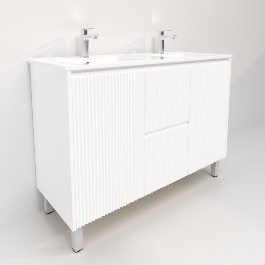 1200mm Freestanding with legs  PVC Matte White Fluted Design Bathroom Vanity Cabinet Only