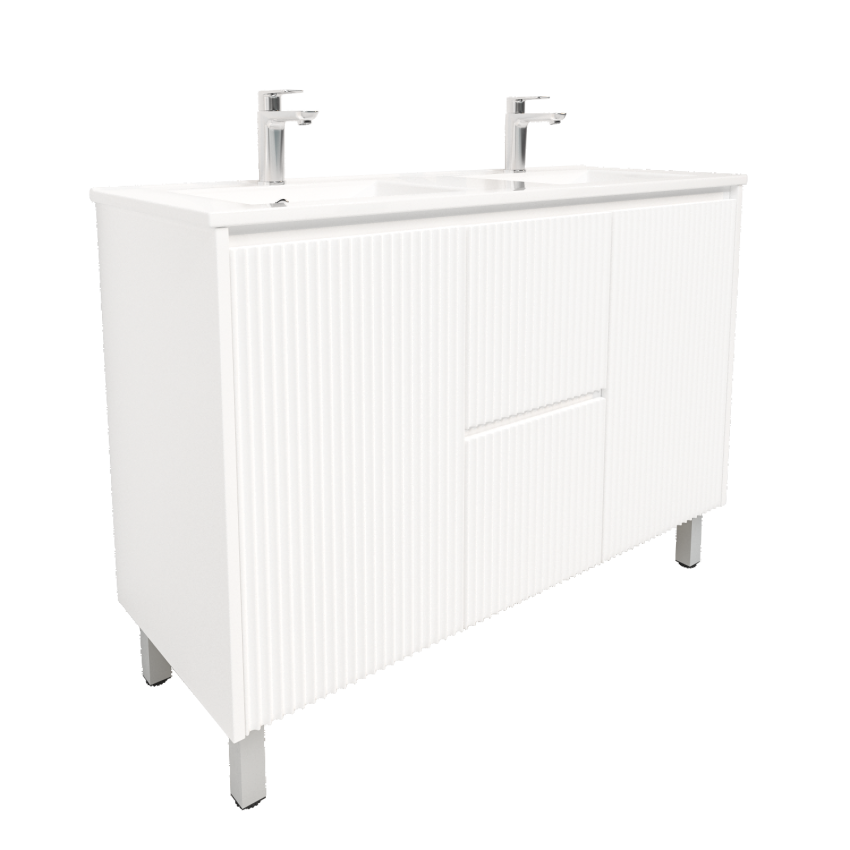 1200mm Freestanding with legs  PVC Matte White Fluted Design Bathroom Vanity Cabinet Only
