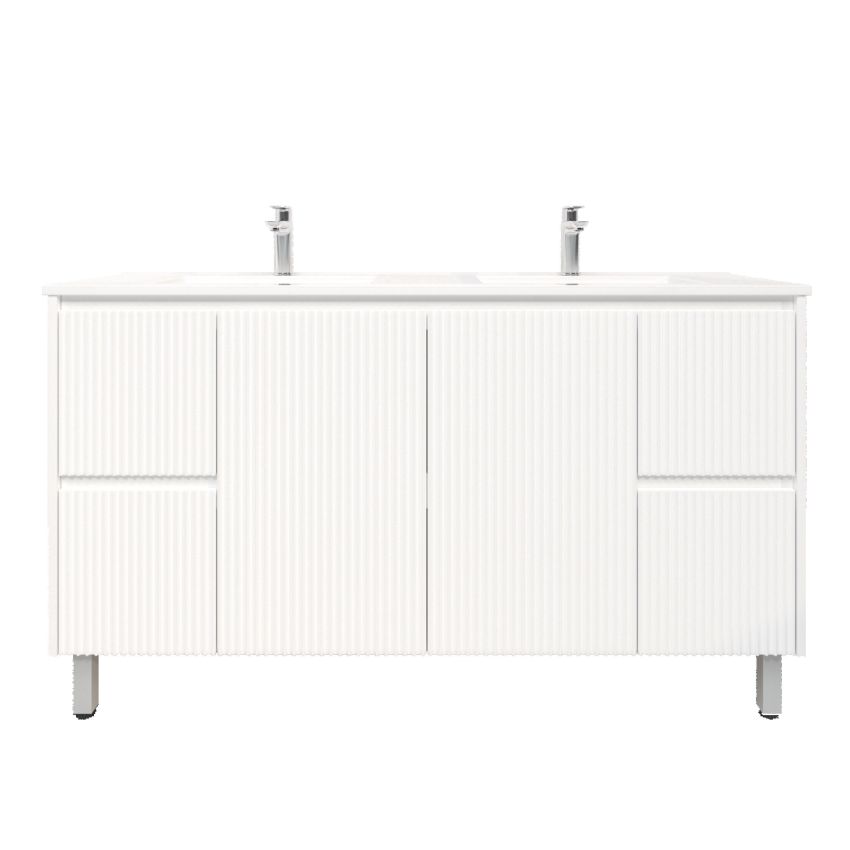 1500mm Freestanding with legs  PVC Matte White Fluted Design Bathroom Vanity Cabinet Only