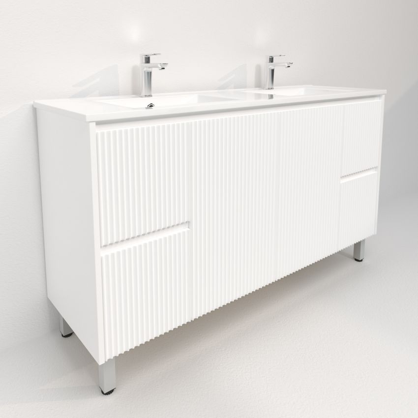 1500mm Freestanding with legs  PVC Matte White Fluted Design Bathroom Vanity Cabinet Only