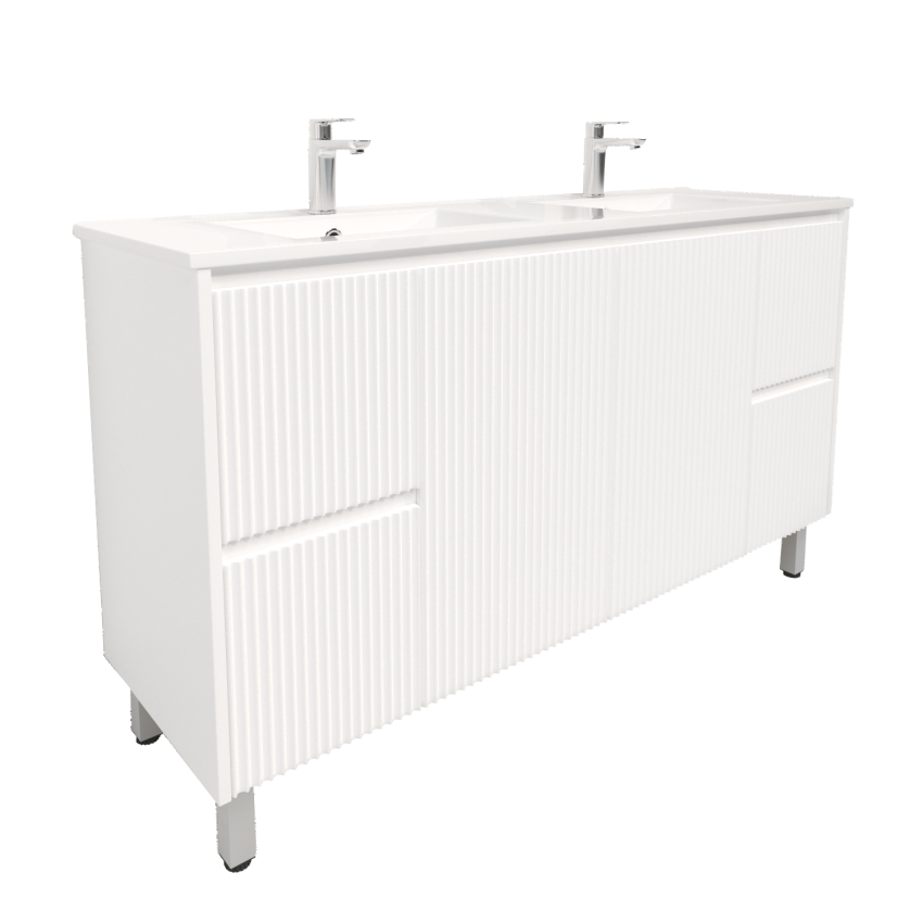 1500mm Freestanding with legs  PVC Matte White Fluted Design Bathroom Vanity Cabinet Only