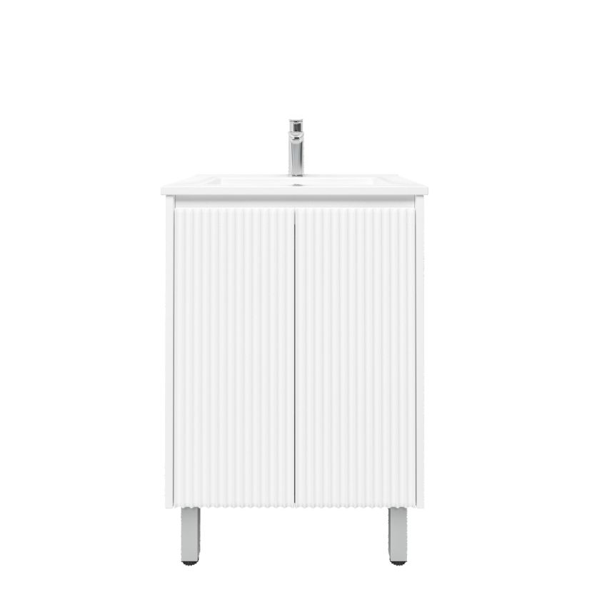 600mm Freestanding with legs  PVC Matte White Fluted Design Bathroom Vanity Cabinet Only