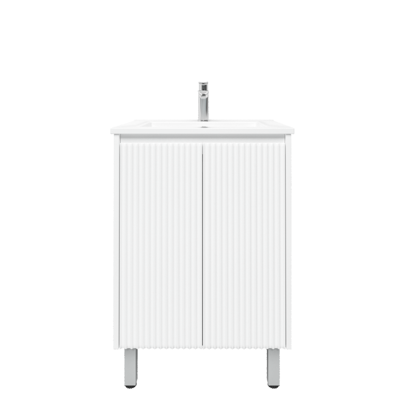 600mm Freestanding with legs  PVC Matte White Fluted Design Bathroom Vanity Cabinet Only