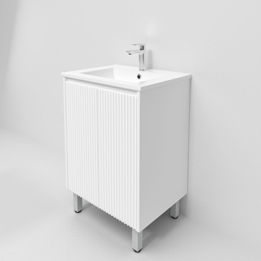 600mm Freestanding with legs  PVC Matte White Fluted Design Bathroom Vanity Cabinet Only