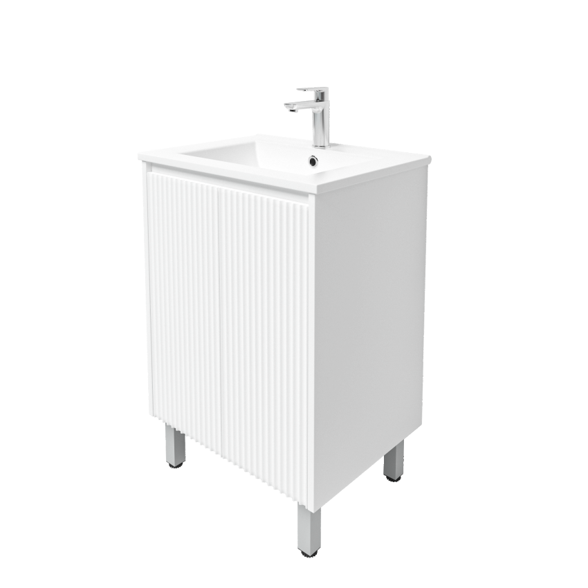 600mm Freestanding with legs  PVC Matte White Fluted Design Bathroom Vanity Cabinet Only