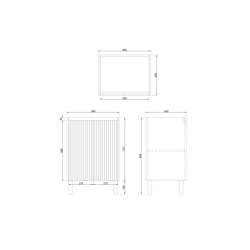 600mm Freestanding with legs  PVC Matte White Fluted Design Bathroom Vanity Cabinet Only