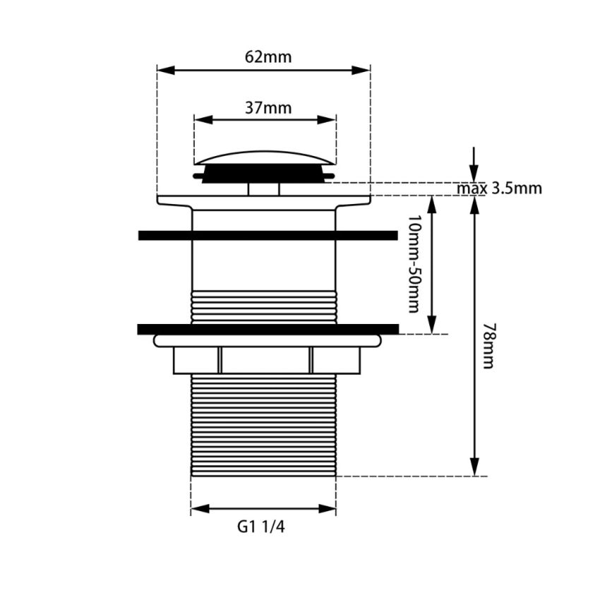 32mm Bathroom Matte Black Solid Brass Basin Pop Up Waste No Overflow