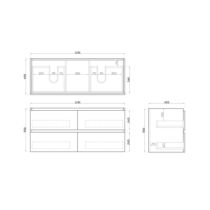 1200mm Wall Hung Bathroom Vanity Dark Oak Wood Grain 2 PAC Coating MDF Board