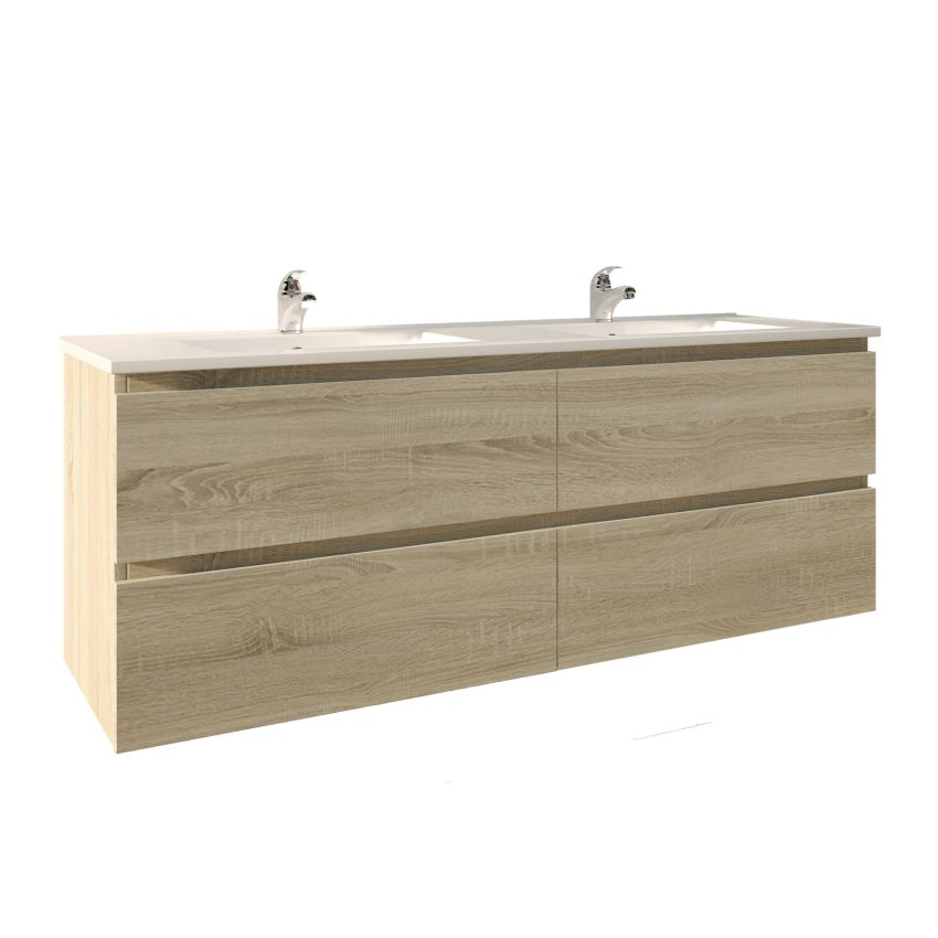 1500mm Wall Hung Bathroom Vanity White Oak Wood Grain 2 PAC Coating MDF Board