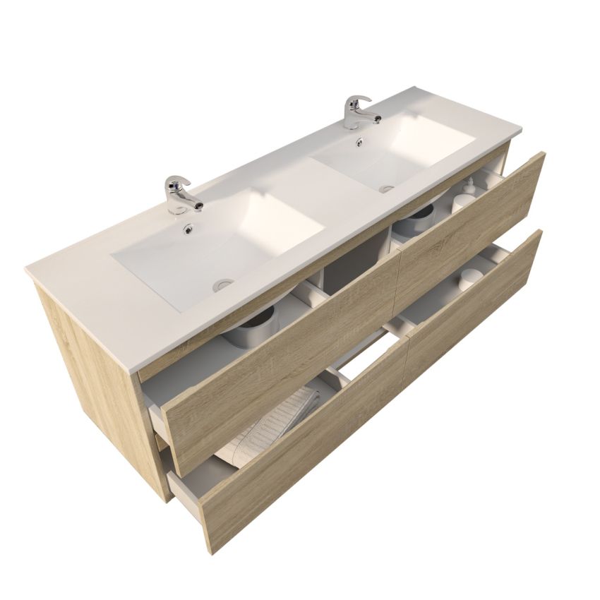 1500mm Wall Hung Bathroom Vanity White Oak Wood Grain 2 PAC Coating MDF Board