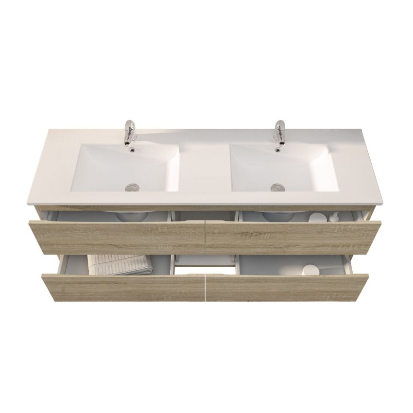 1500mm Wall Hung Bathroom Vanity White Oak Wood Grain 2 PAC Coating MDF Board