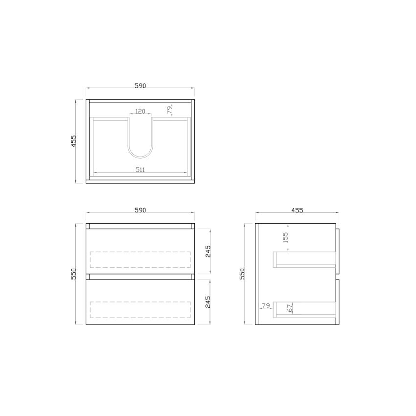 600mm Dark Grey Wall Cabinet Mirror Bathroom Shelf Storage 2 Doors