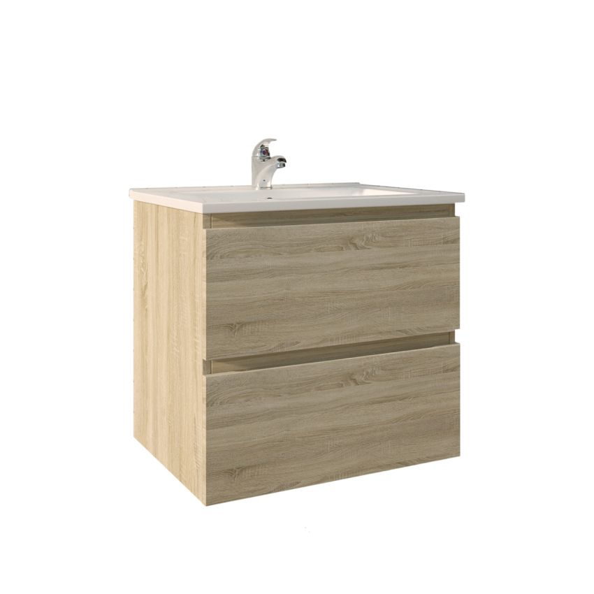 600mm Wall Hung Bathroom Vanity White Oak Wood Grain 2 PAC Coating MDF Board