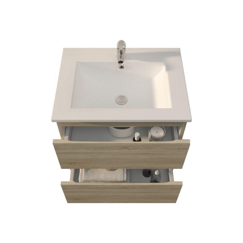 600mm Wall Hung Bathroom Vanity White Oak Wood Grain 2 PAC Coating MDF Board