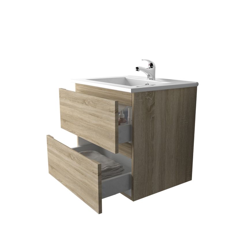 600mm Wall Hung Bathroom Vanity White Oak Wood Grain 2 PAC Coating MDF Board