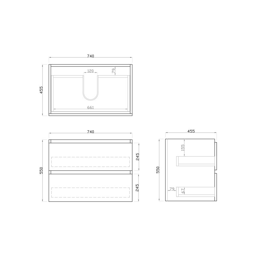 750mm Wall Hung Bathroom Vanity Dark Oak Wood Grain 2 PAC Coating MDF Board