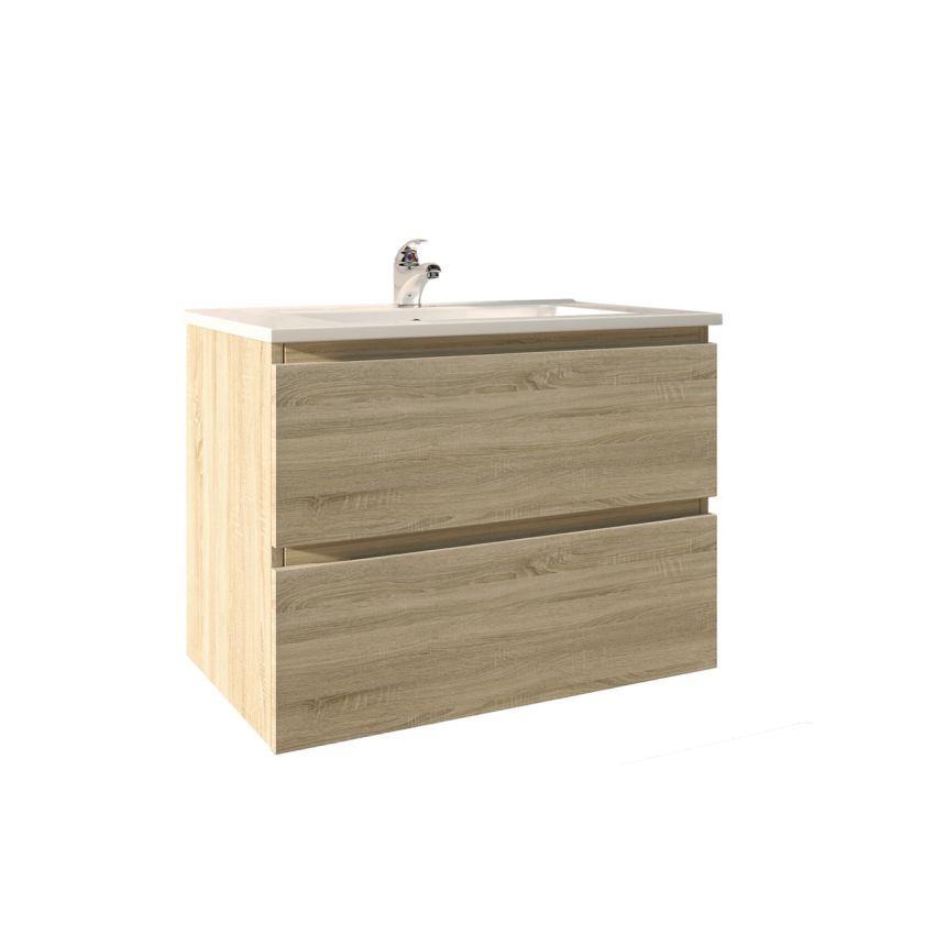 750mm Wall Hung Bathroom Vanity White Oak Wood Grain 2 PAC Coating MDF Board