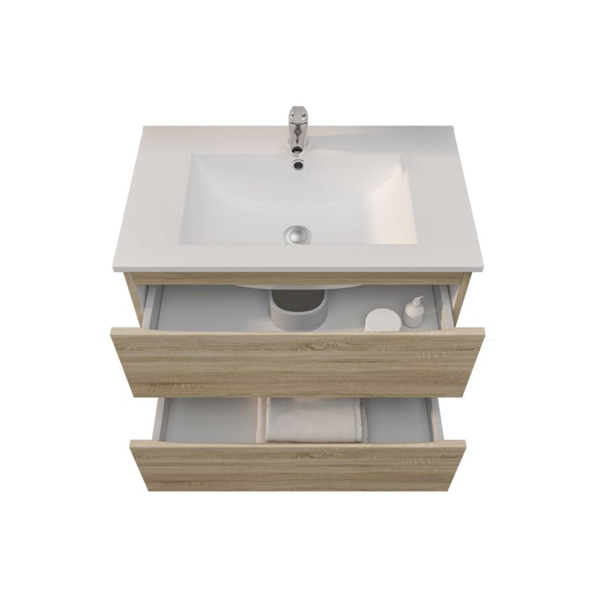 750mm Wall Hung Bathroom Vanity White Oak Wood Grain 2 PAC Coating MDF Board