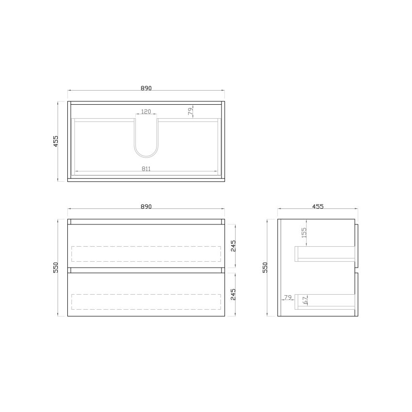 900mm Wall Hung Bathroom Vanity White Oak Wood Grain 2 PAC Coating MDF Board