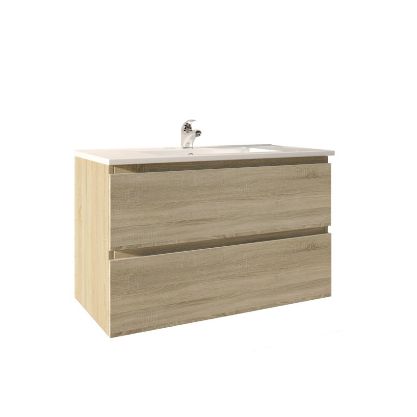 900mm Wall Hung Bathroom Vanity White Oak Wood Grain 2 PAC Coating MDF Board