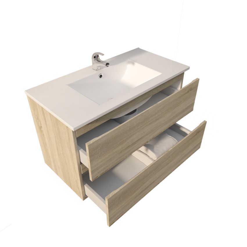 900mm Wall Hung Bathroom Vanity White Oak Wood Grain 2 PAC Coating MDF Board