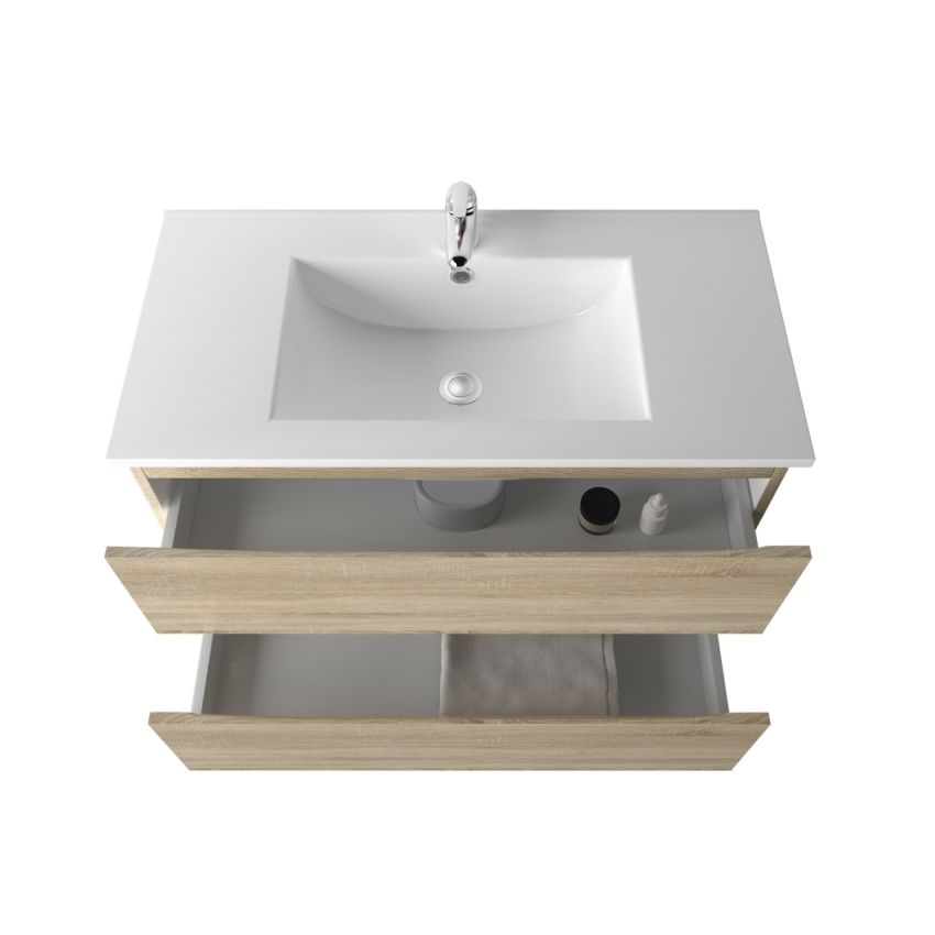 900mm Wall Hung Bathroom Vanity White Oak Wood Grain 2 PAC Coating MDF Board