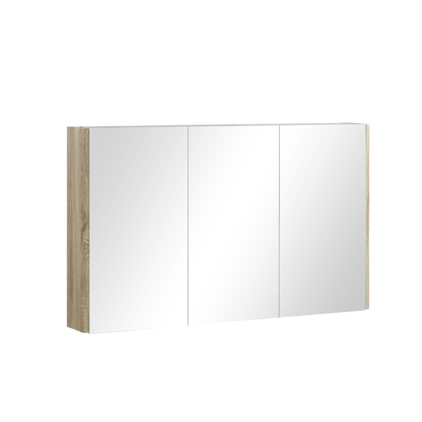 1200mm White oak Double Door Bathroom Mirrored Cabinet 3 Doors Shelf