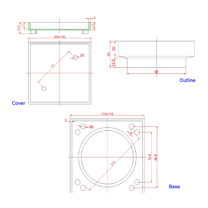 115mm Smart Tile Insert Floor Waste Drain Modern Seamless Square Design Chrome