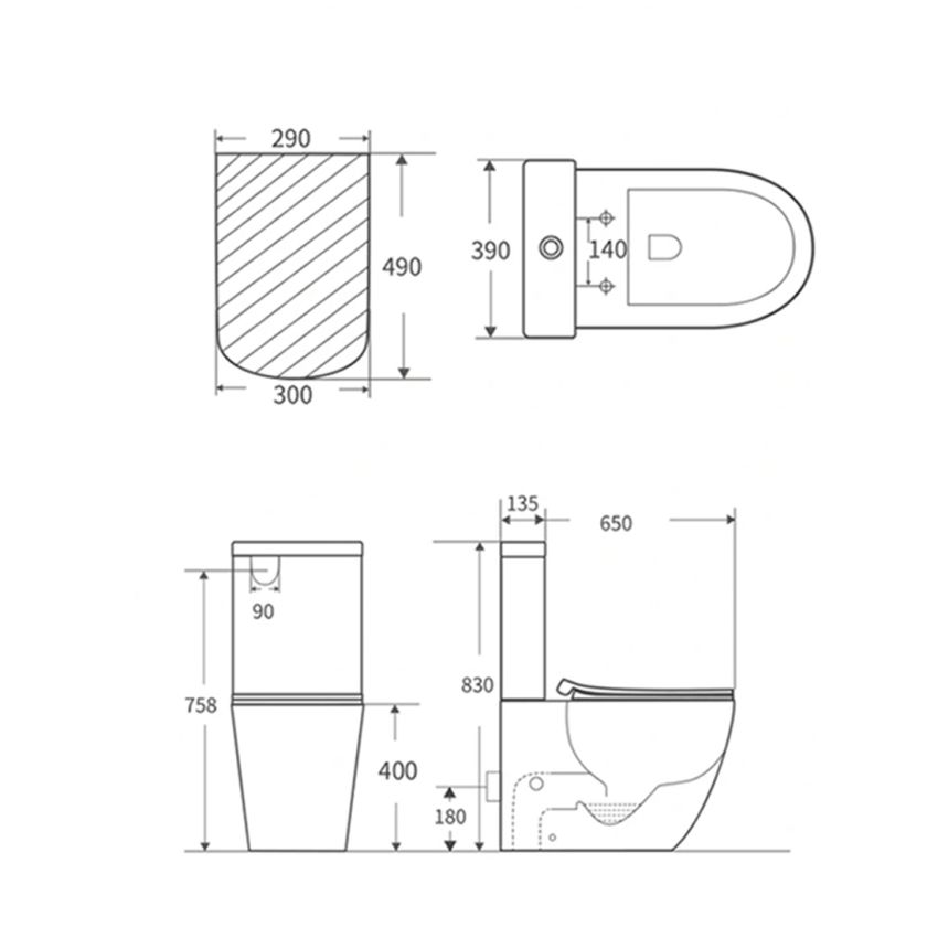 Bathroom Rimless Toilet Suites Tornado Flush Ceramic Matte White