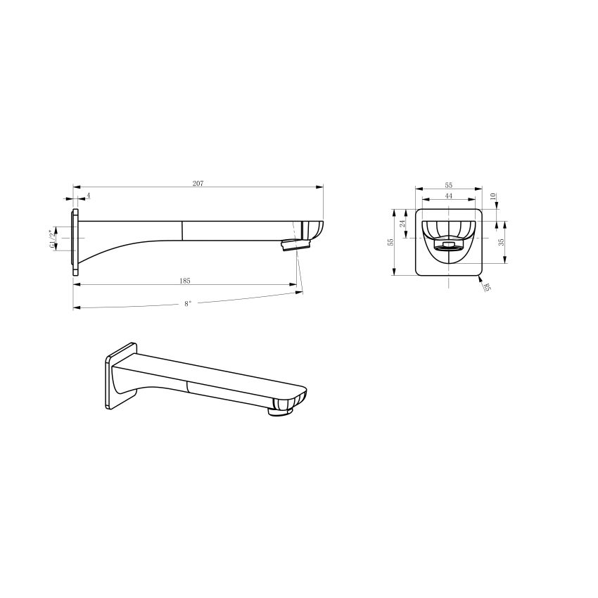 Nana Solid Brass Chrome Bath Spout Wall Spout Wall Mount Water Outlet