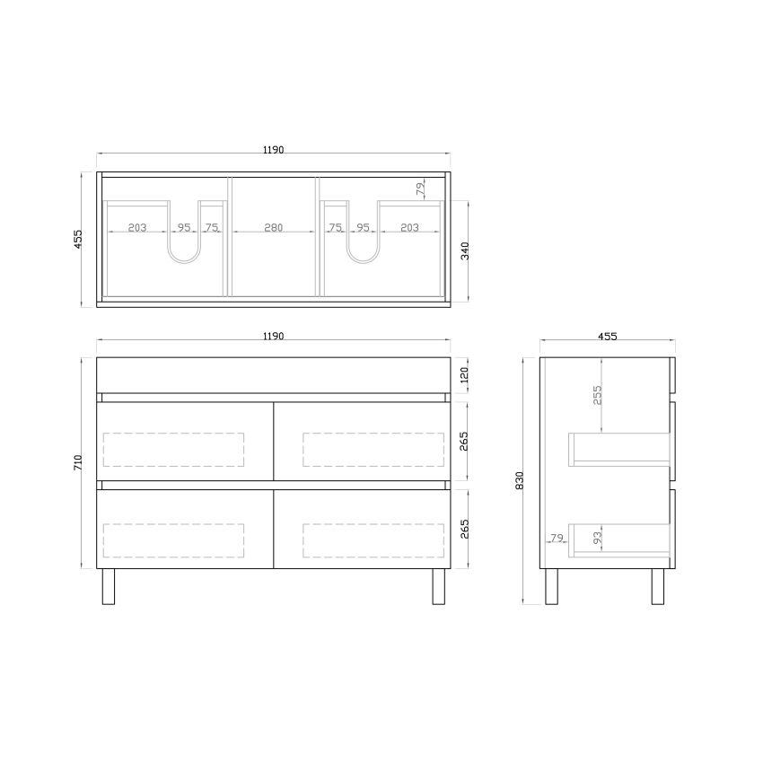 1200mm Freestanding With Legs Bathroom Vanity White Oak Wood Grain 2 PAC Coating MDF Board with Double Bowl